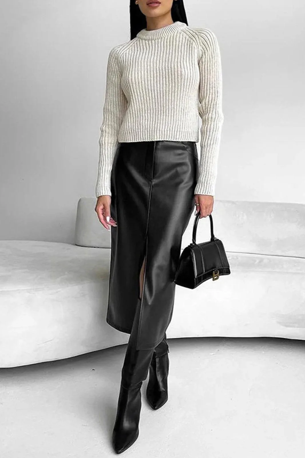 Vintage Leather High Waist Split Skirt - Image 3
