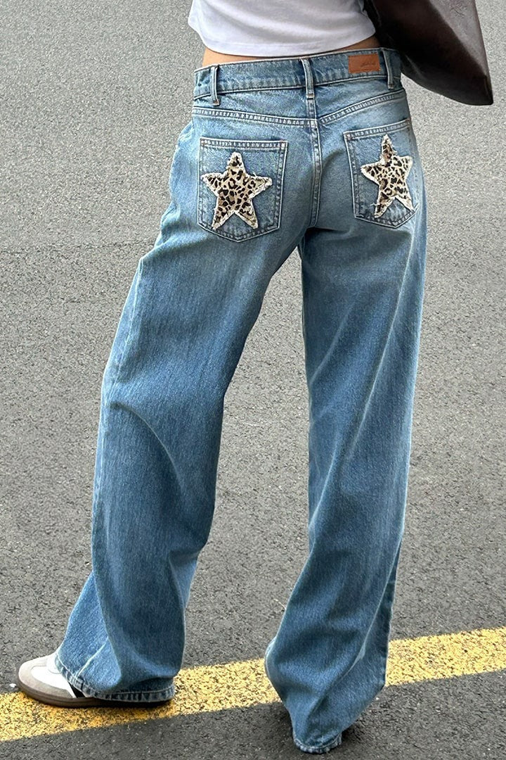 Vintage Leopard Star Patch Jeans - Image 2