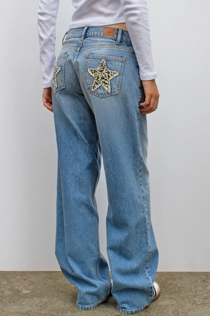 Vintage Leopard Star Patch Jeans - Image 3