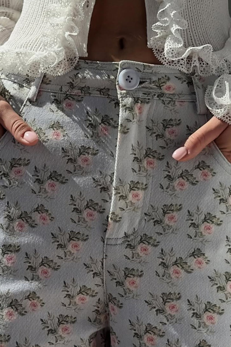 Vintage Light Floral High-Waist Wide-Leg Jeans - Image 2