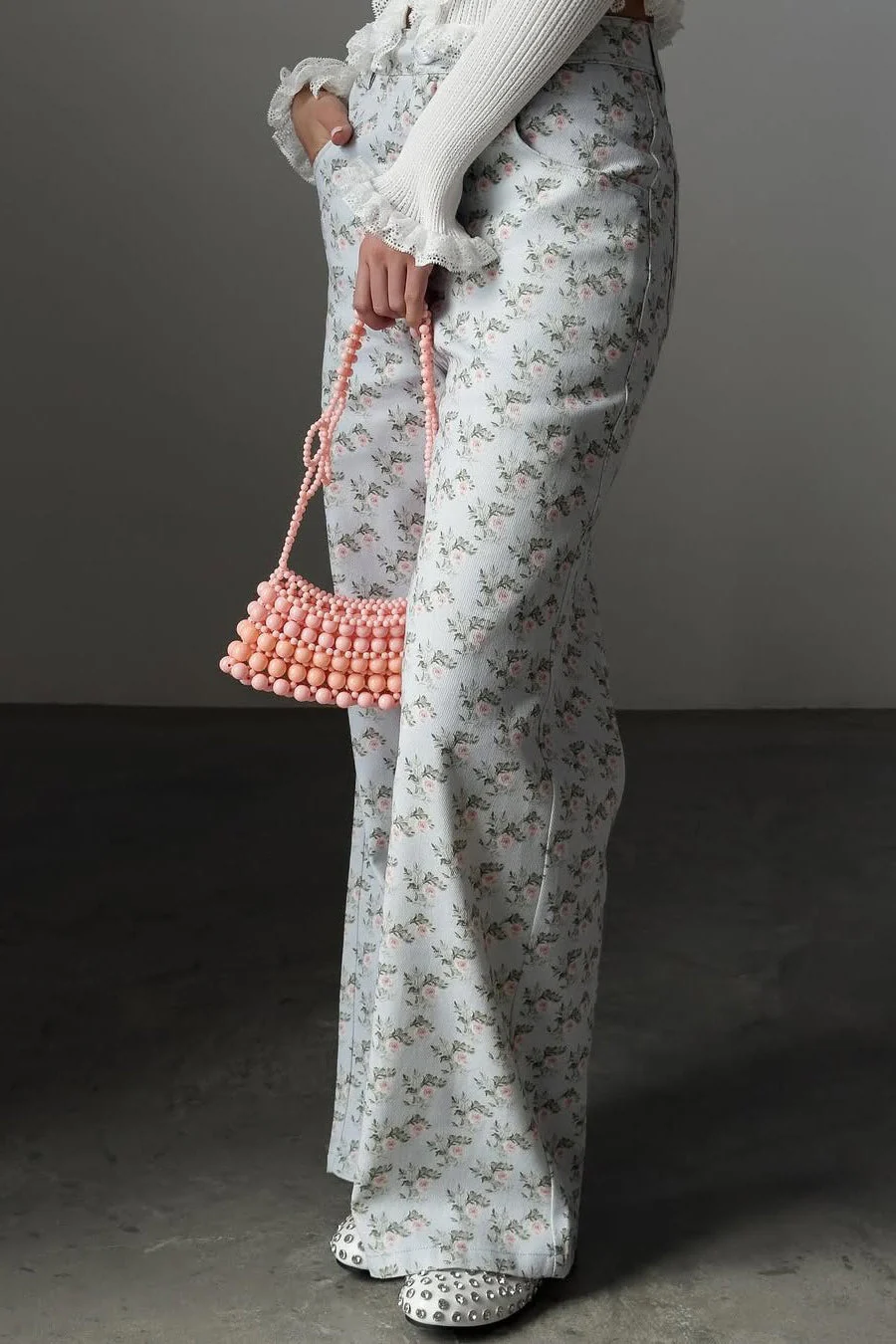 Vintage Light Floral High-Waist Wide-Leg Jeans - Image 3