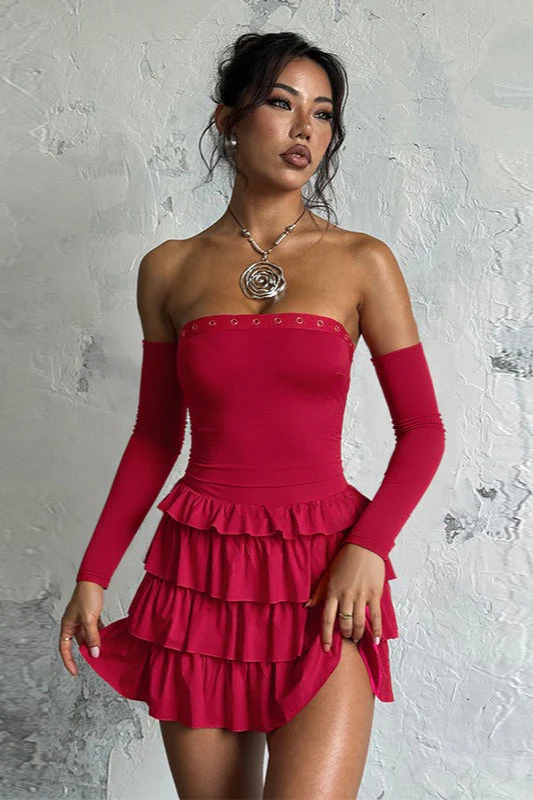 Vintage Long Sleeve Off Shoulder Mini Dress - Image 2