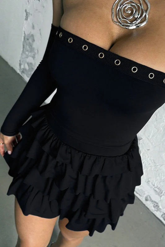 Vintage Long Sleeve Off Shoulder Mini Dress - Image 5