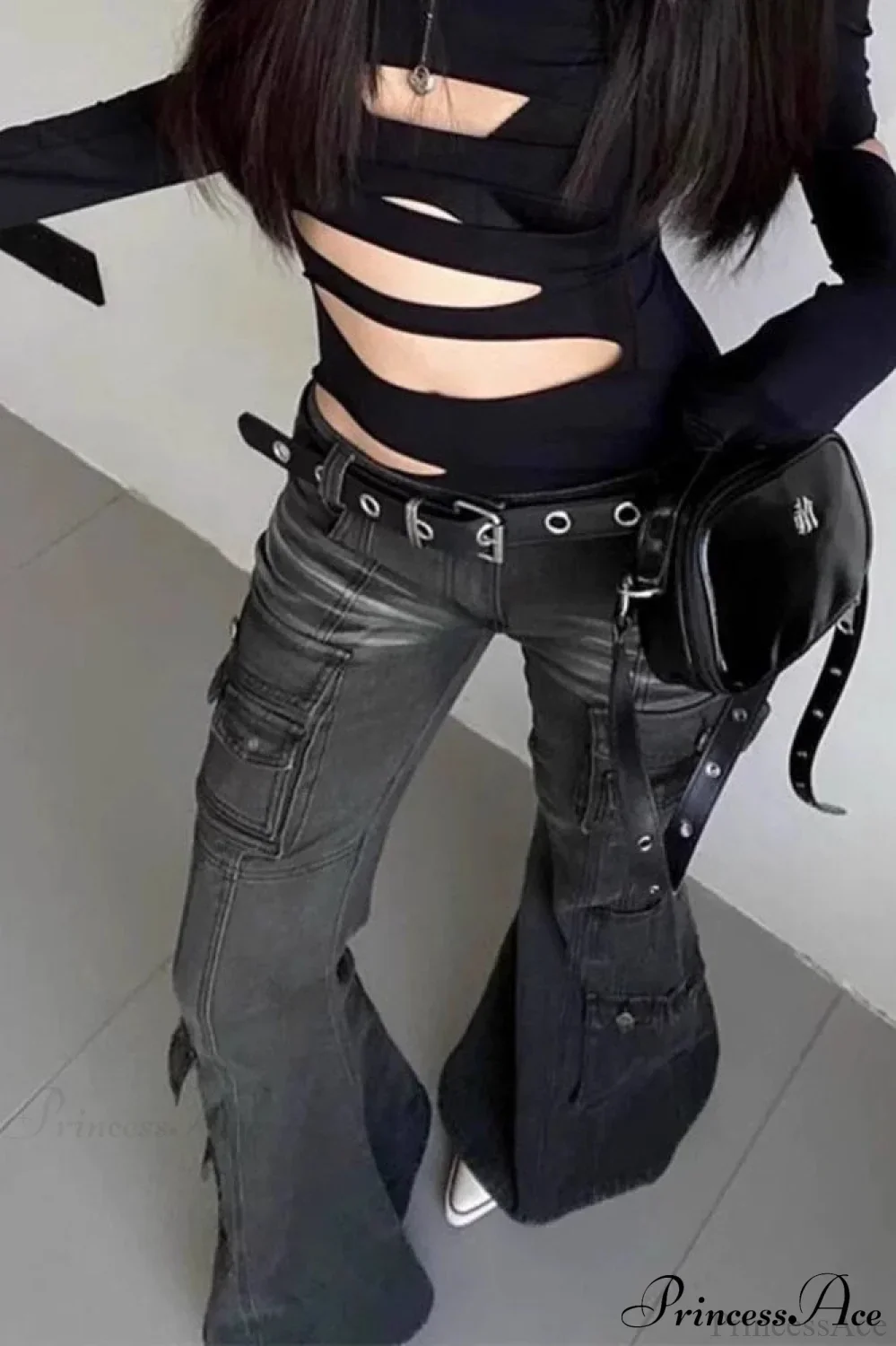 Vintage Multi-pocket Y2K Slim Flare Jeans - Image 3