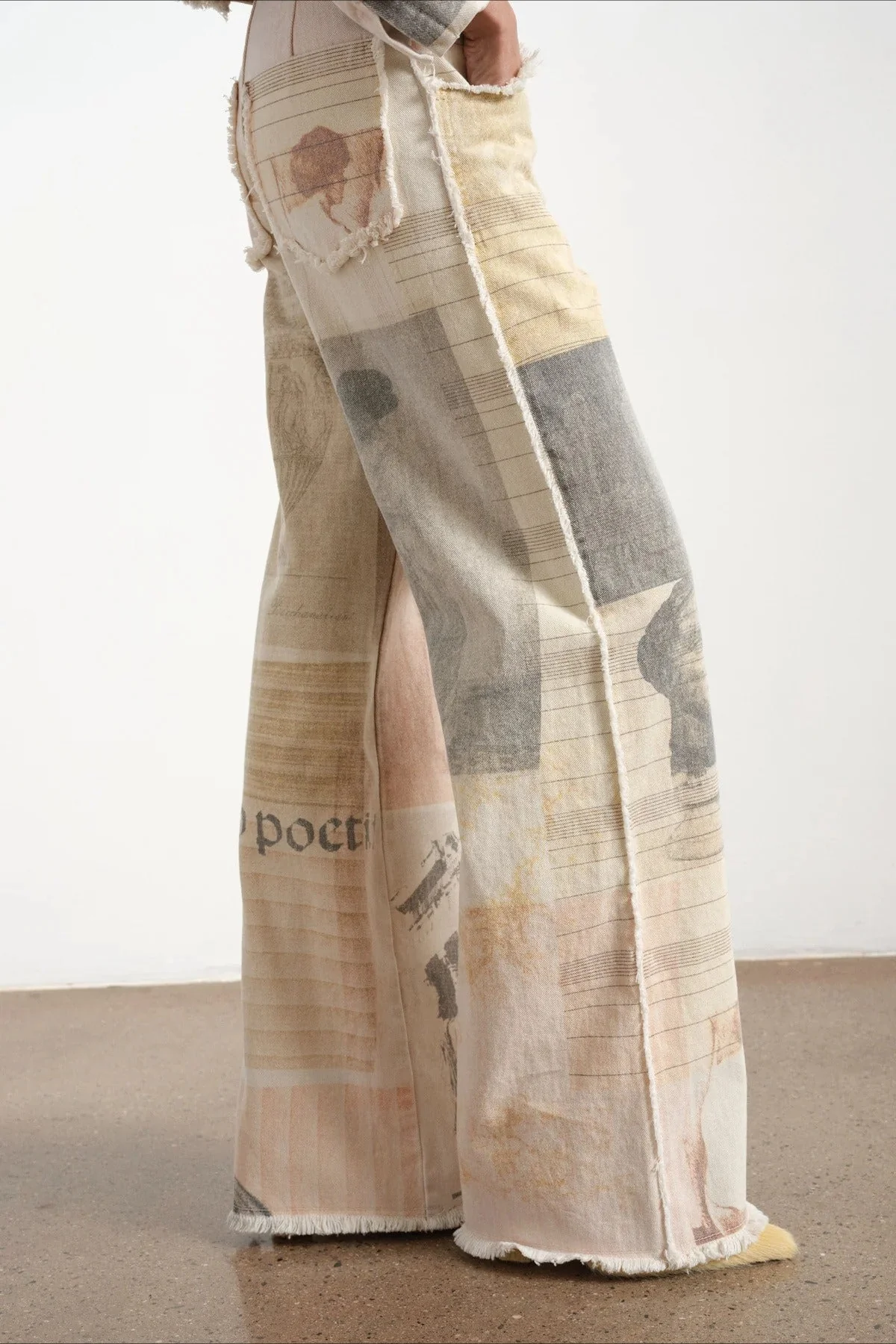 Vintage Newspaper Print Straight Leg Jeans - Image 2