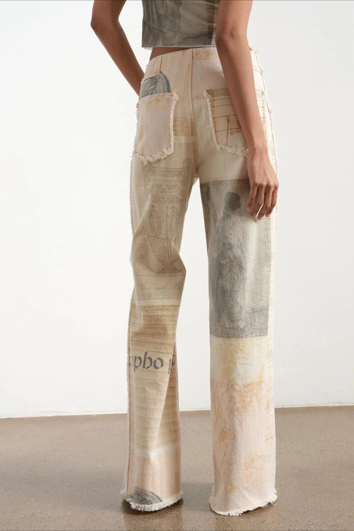 Vintage Newspaper Print Straight Leg Jeans - Image 3