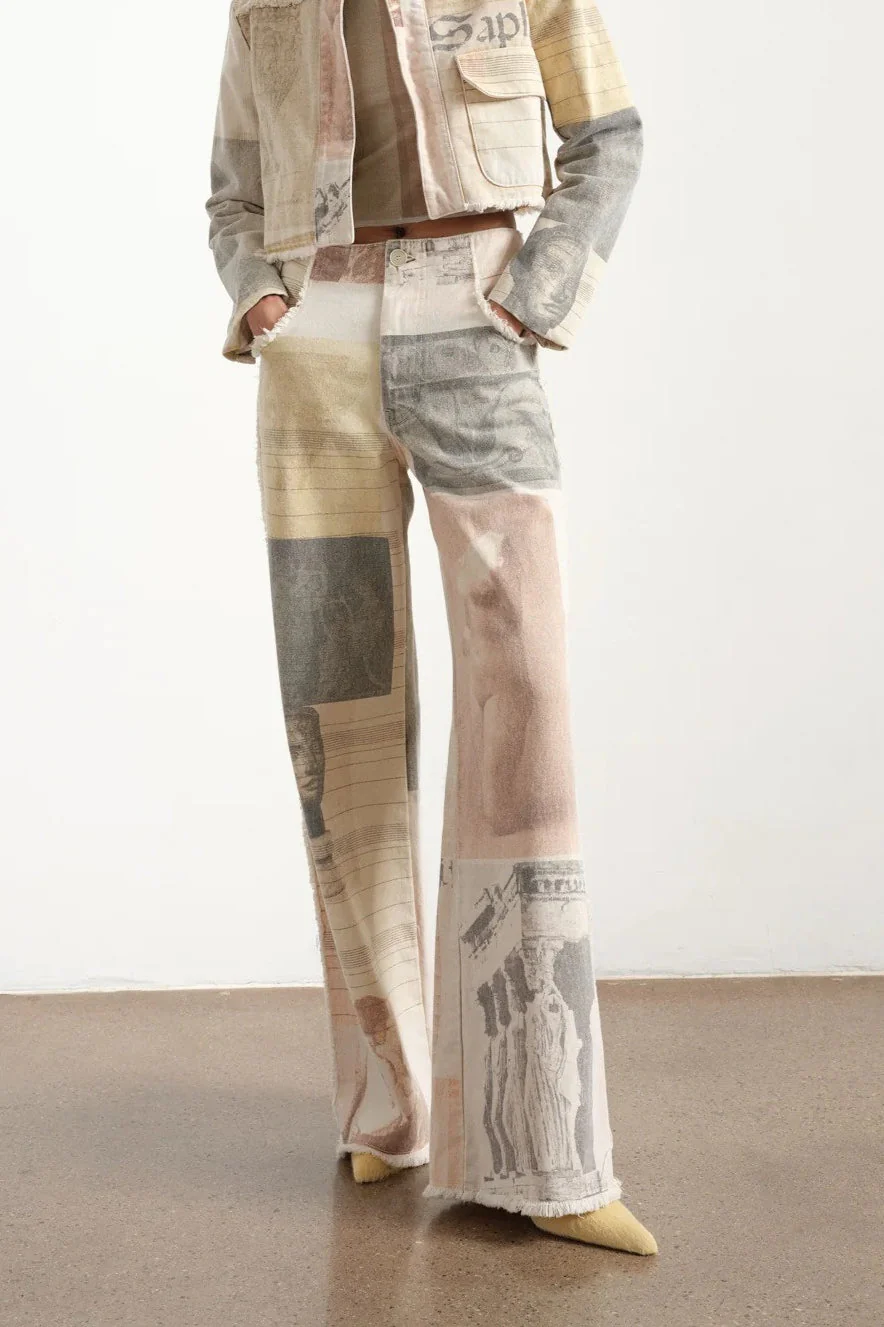 Vintage Newspaper Print Straight Leg Jeans - Image 4