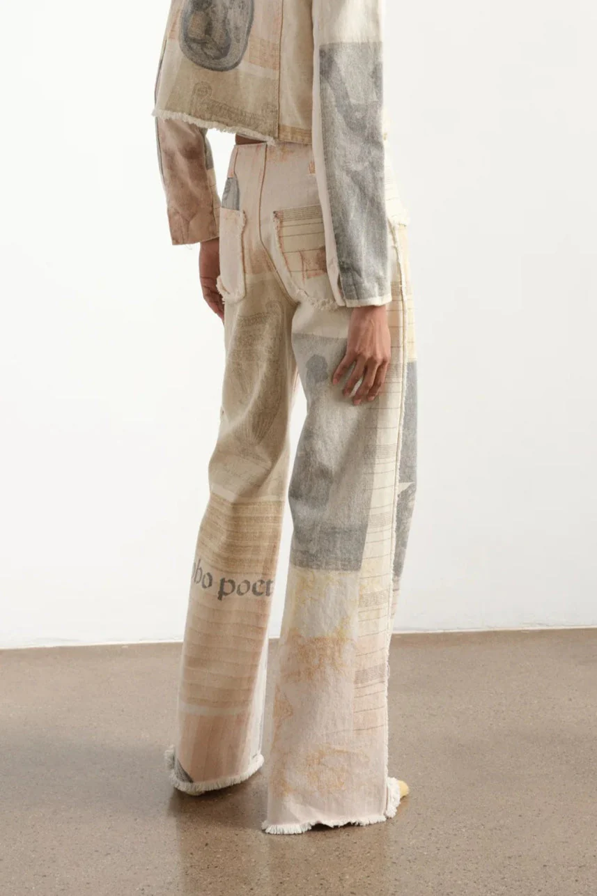 Vintage Newspaper Print Straight Leg Jeans - Image 5