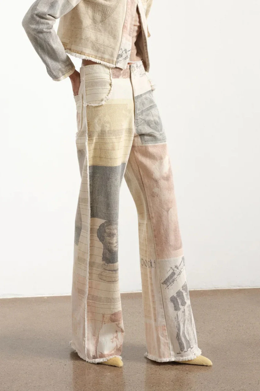 Vintage Newspaper Print Straight Leg Jeans - Image 6