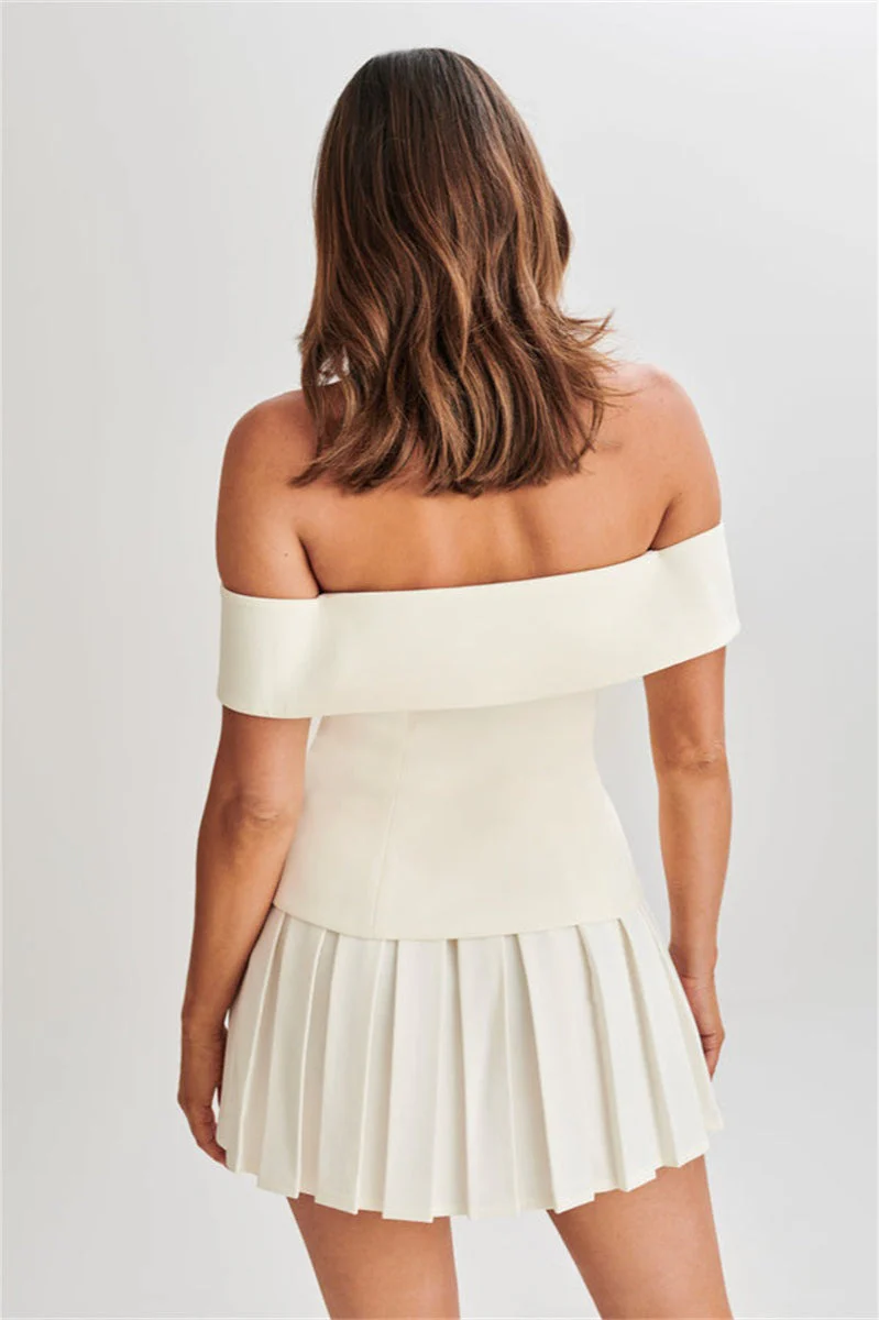 Vintage Off Shoulder Pleated Mini Dress - Image 6