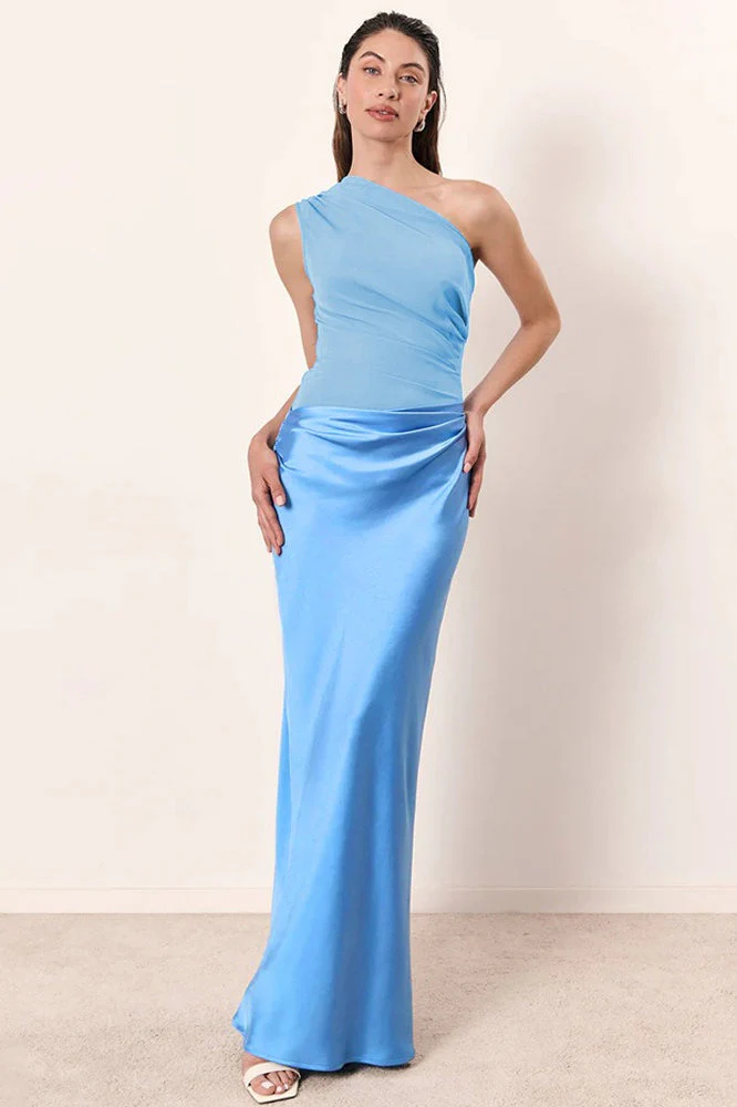 Vintage One-shoulder Sleeveless Tailored Maxi Dress - Image 11