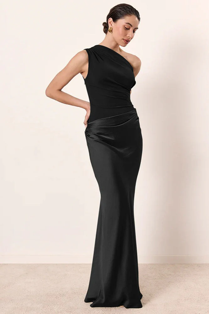 Vintage One-shoulder Sleeveless Tailored Maxi Dress - Image 5
