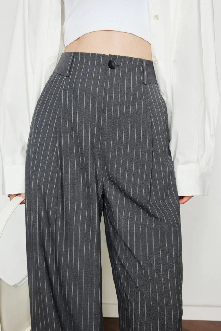Vintage Pinstripe Wide-Leg Pants - Image 2
