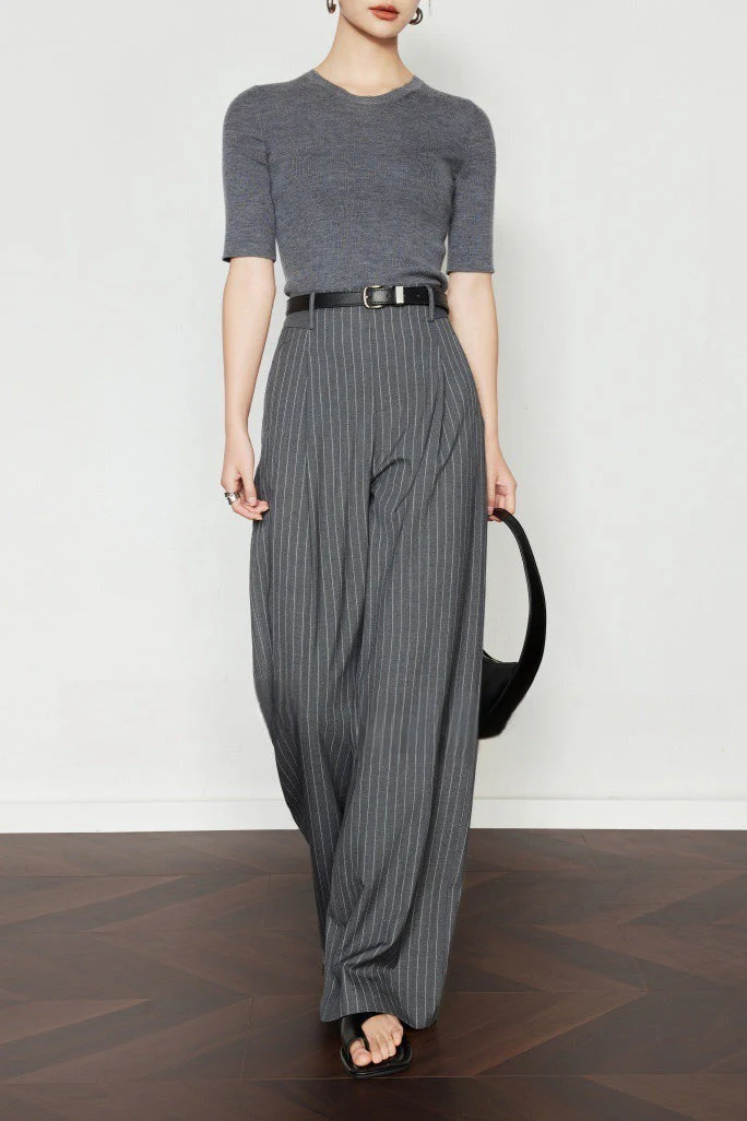 Vintage Pinstripe Wide-Leg Pants - Image 3