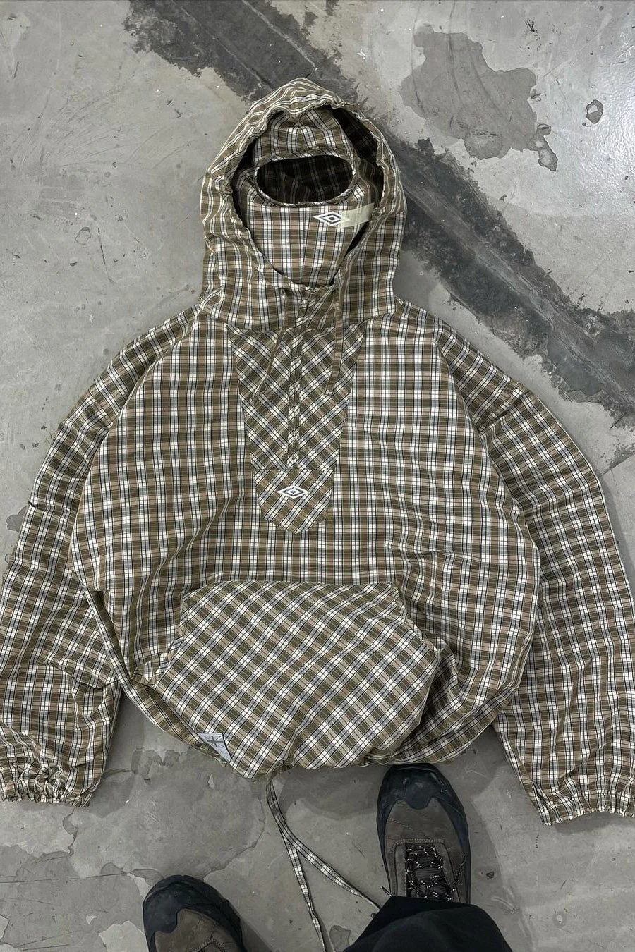 Vintage Plaid Half-Placket Masked Hoodie - Image 2