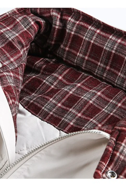 Vintage Plaid Paneled Stand Collar Loose Warm Jacket - Image 4