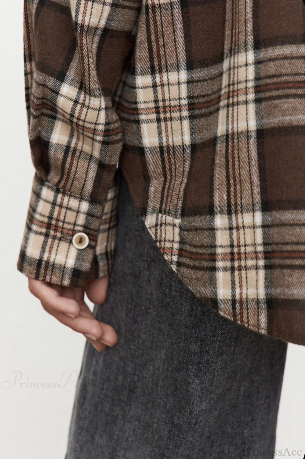 Vintage Plaid Pocket Long Sleeve Collared Blouse - Image 10