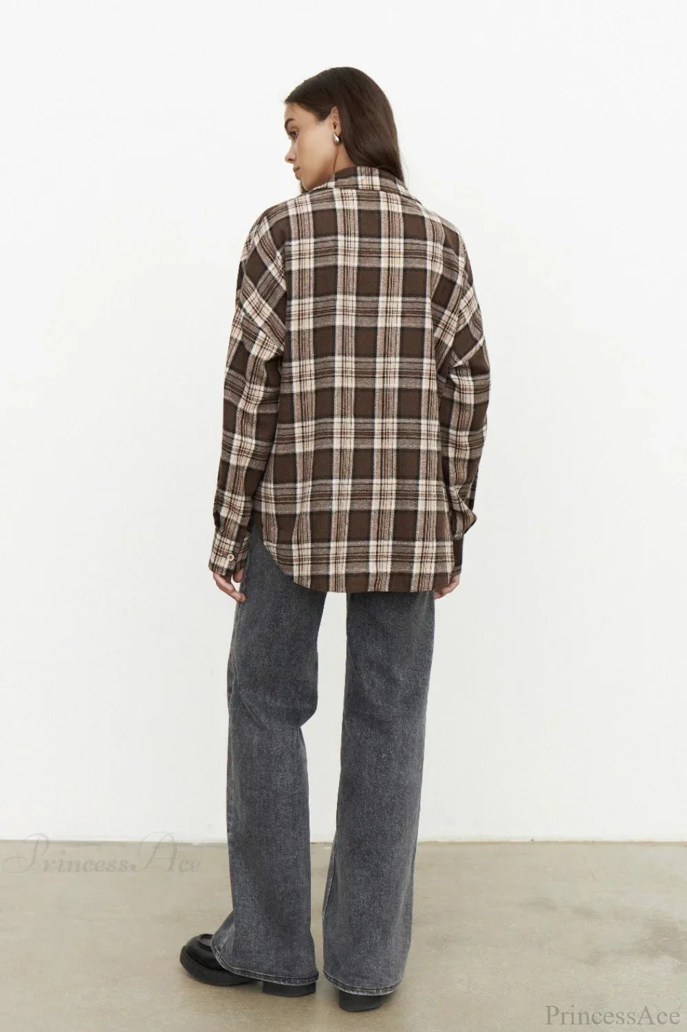 Vintage Plaid Pocket Long Sleeve Collared Blouse - Image 8