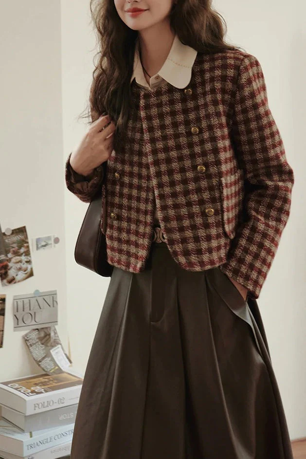 Vintage Plaid Single Breasted Jacket - Image 4