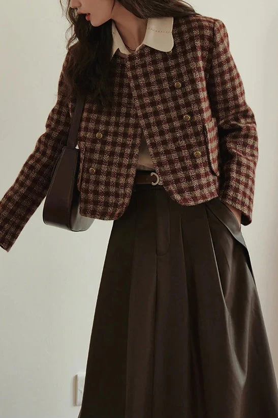 Vintage Plaid Single Breasted Jacket - Image 5