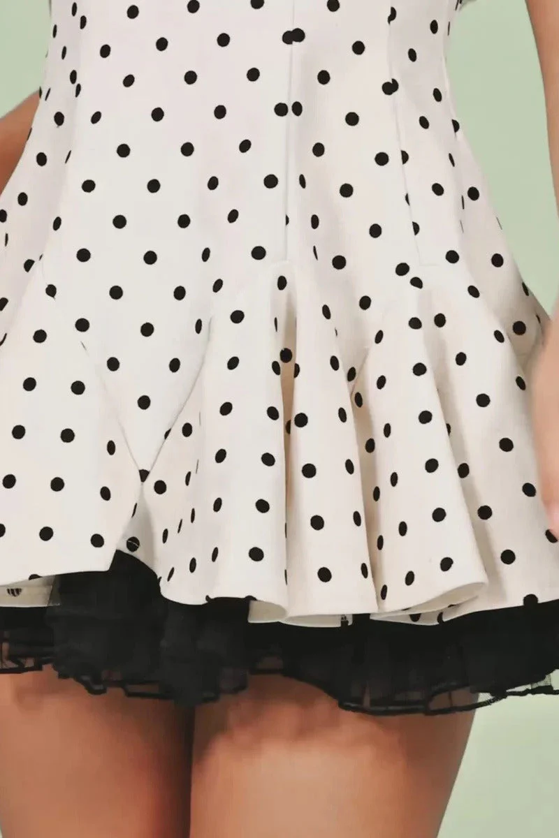 Vintage Polka Dot Bow Collar Ruffled Mini Dress - Image 5