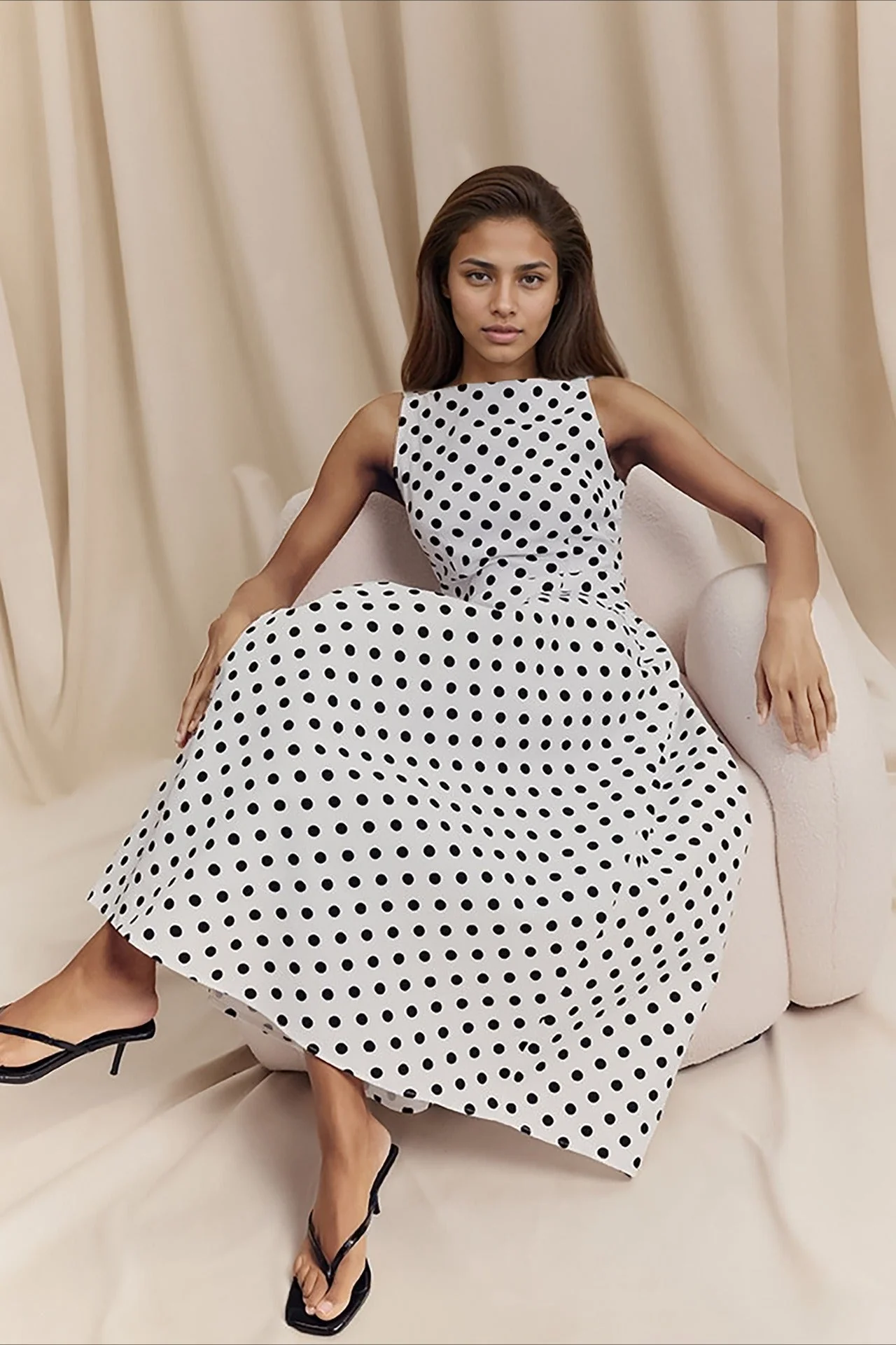 Vintage Polka Dot Fitted Midi Dress - Image 3
