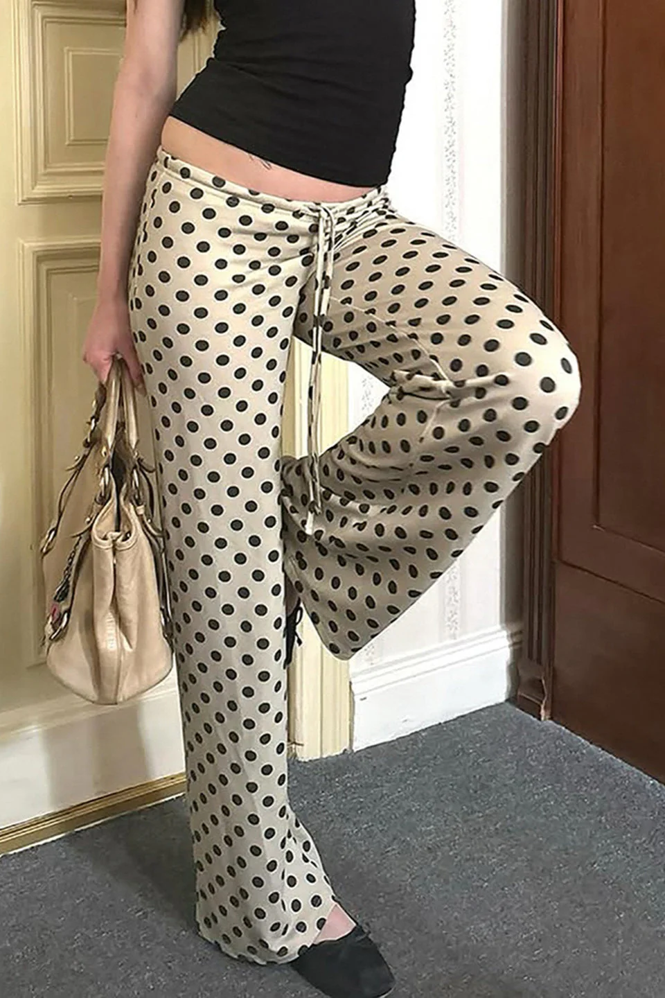 Vintage Polka Dot Flared Loose Casual Pants - Image 4