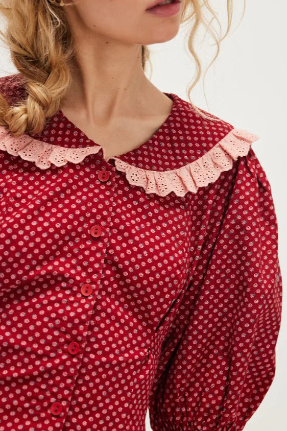 Vintage Polka Dot Peter Pan Collar Puff Sleeve Mini Dress - Image 3