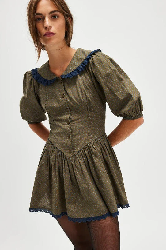 Vintage Polka Dot Peter Pan Collar Puff Sleeve Mini Dress - Image 6