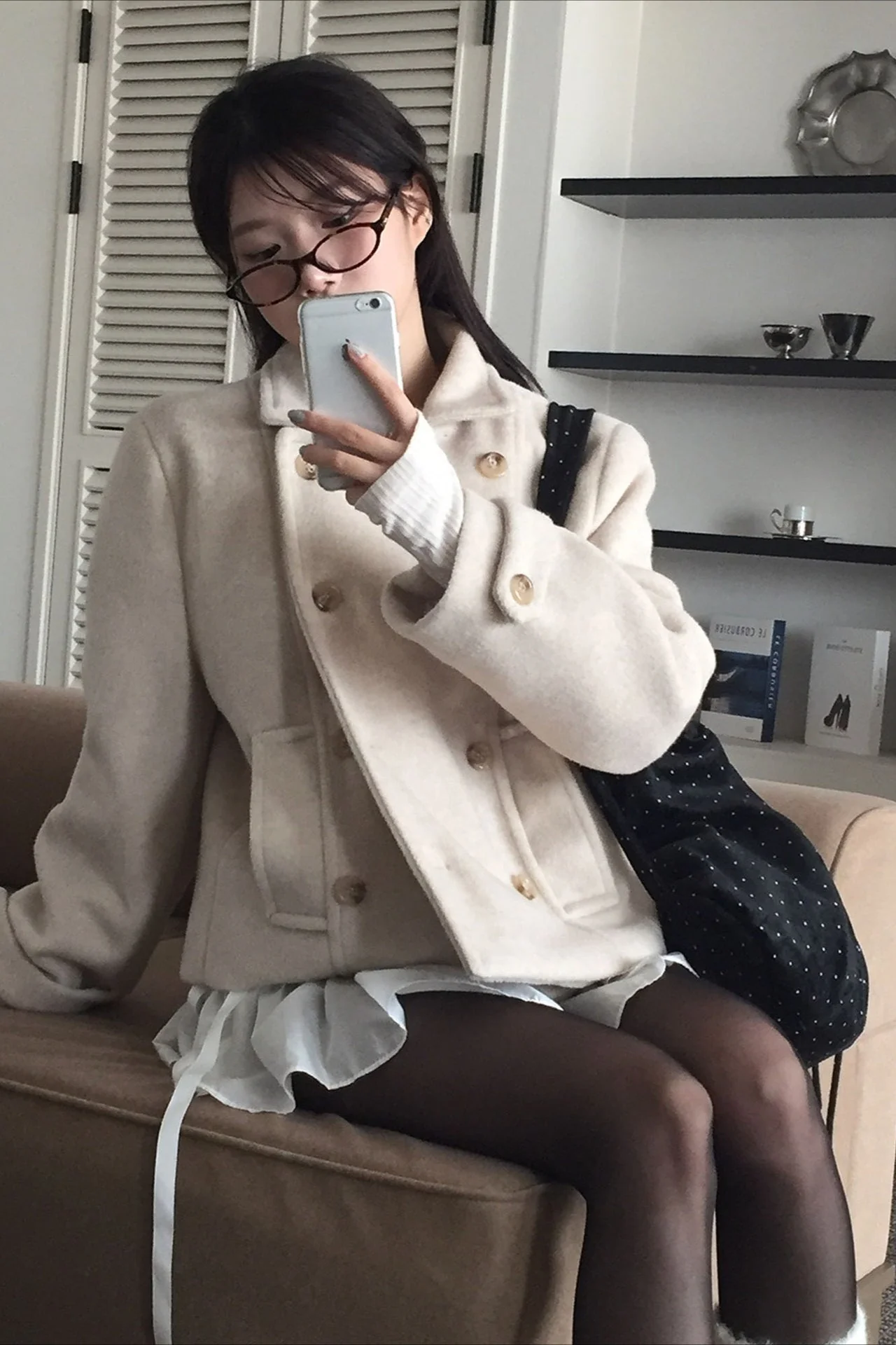 Vintage Preppy Fleece-Lined Wool Blend Short Coat - Image 2