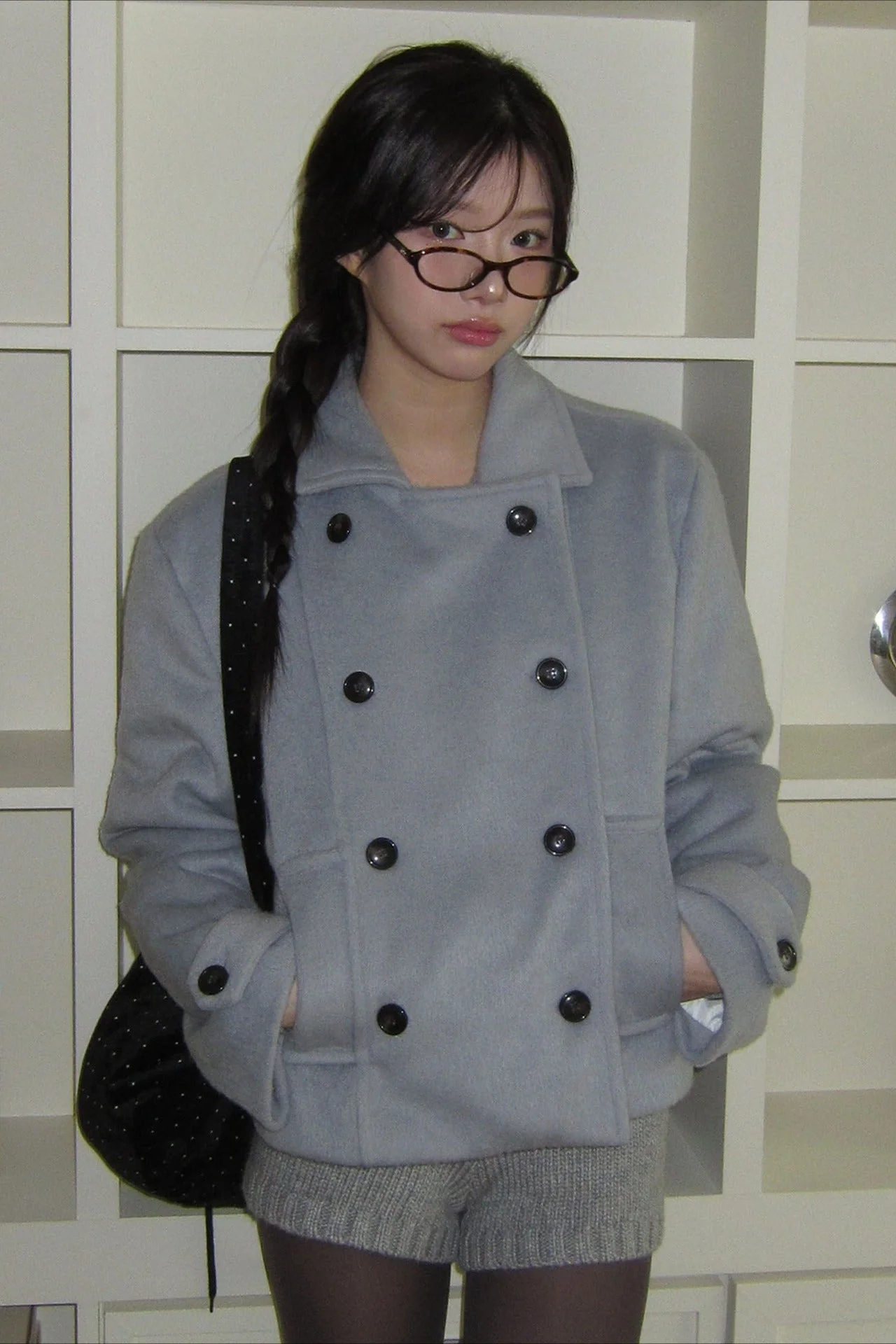 Vintage Preppy Fleece-Lined Wool Blend Short Coat - Image 3