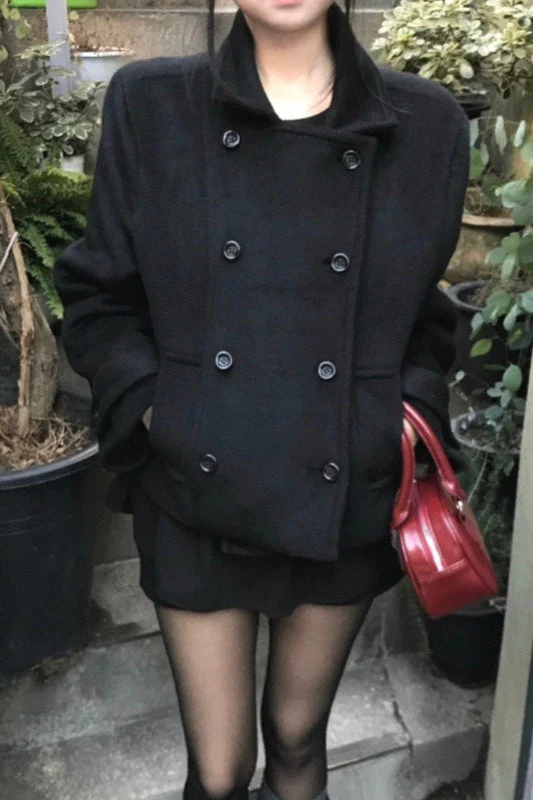 Vintage Preppy Fleece-Lined Wool Blend Short Coat - Image 5