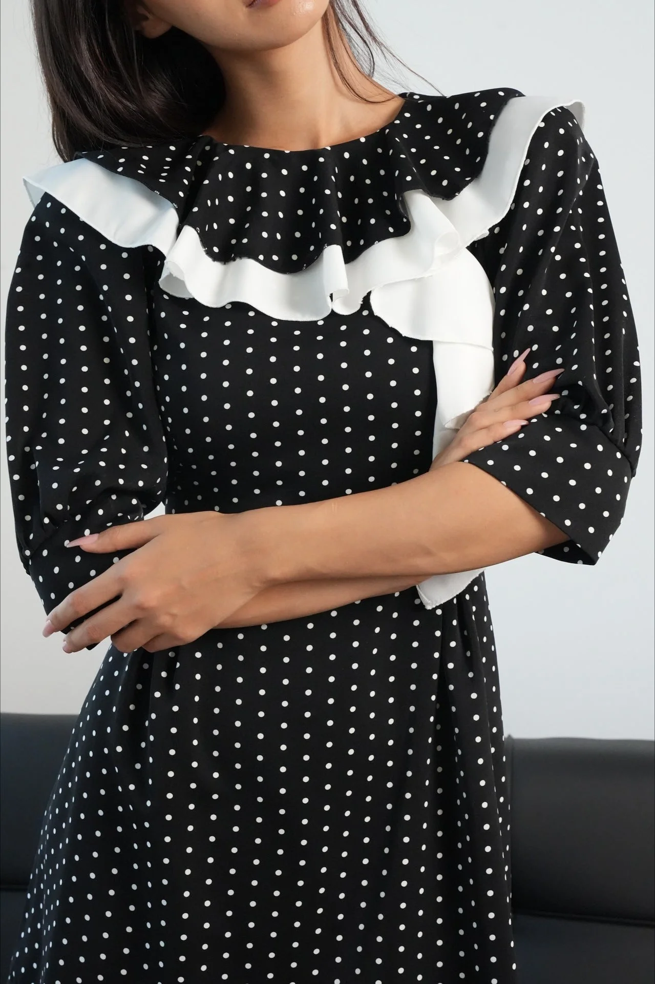 Vintage Puff Sleeve Polka Dot Mini Dress - Image 2
