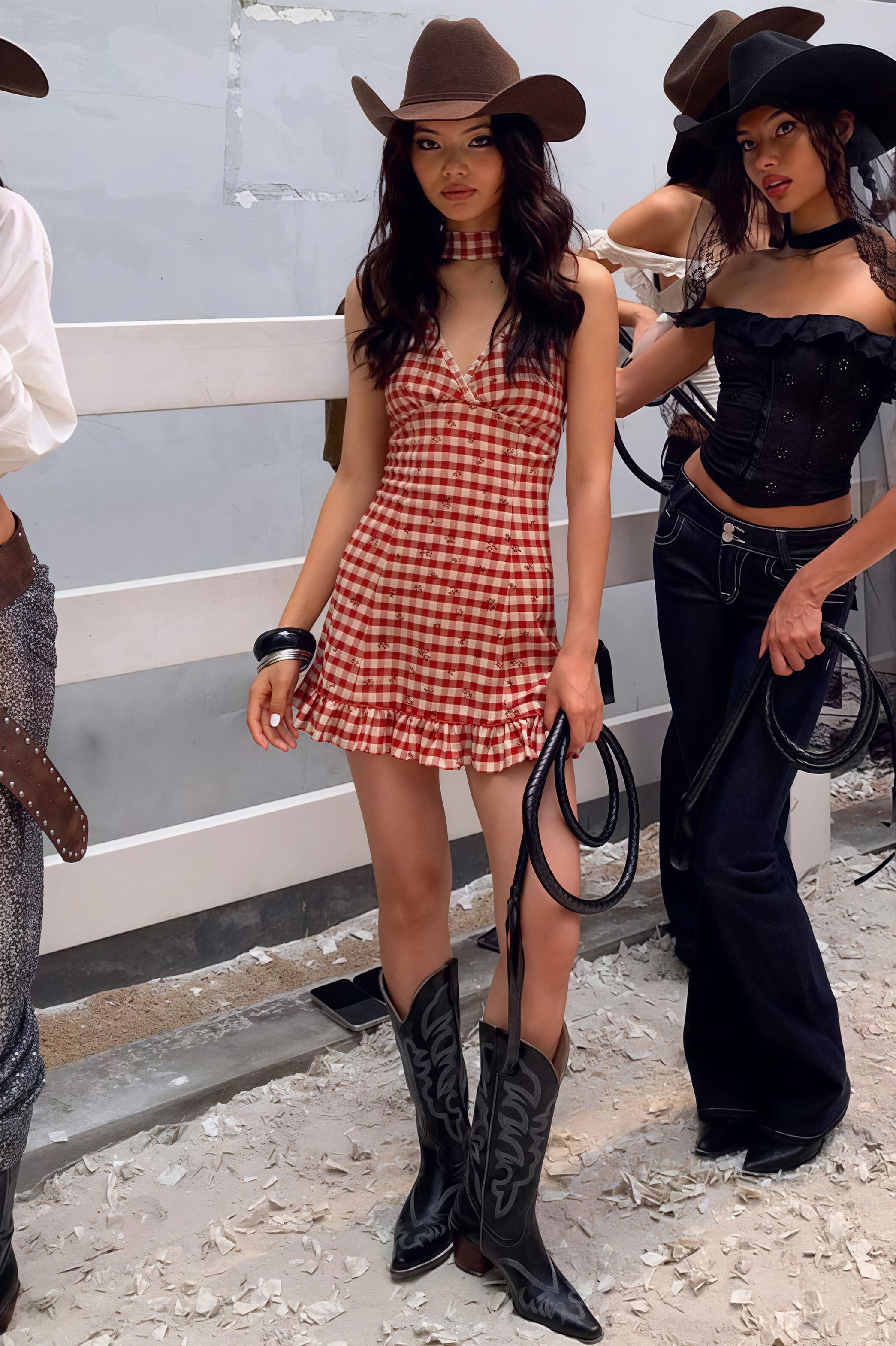 Vintage Red Plaid Deep V Halter Mini Dress - Image 3