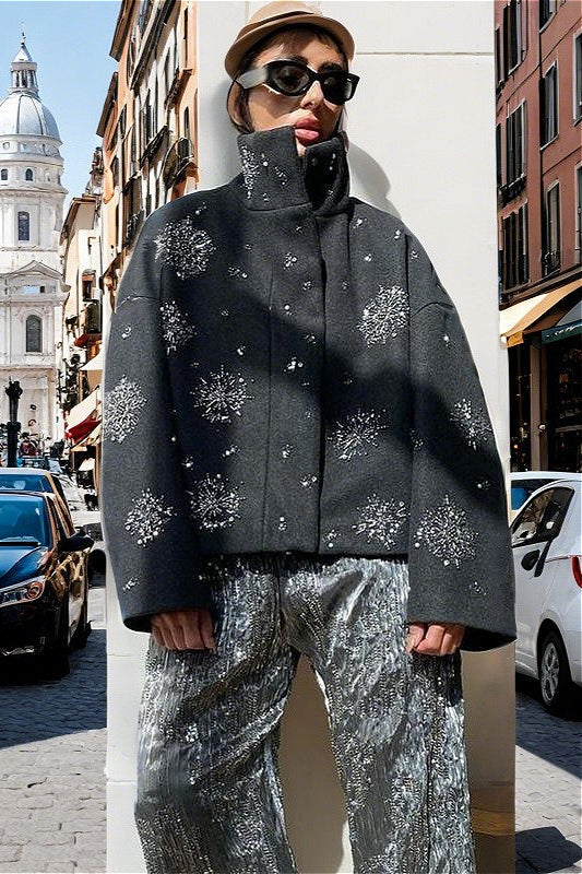 Vintage Rhinestone Turtleneck Loose Coat - Image 2