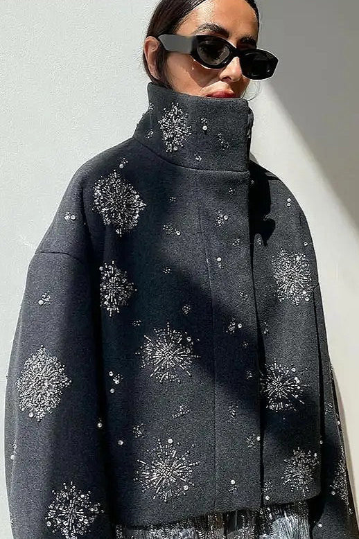Vintage Rhinestone Turtleneck Loose Coat - Image 3