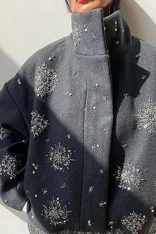 Vintage Rhinestone Turtleneck Loose Coat - Image 4