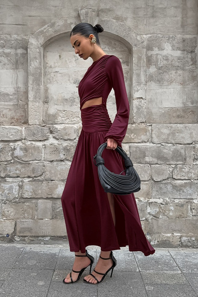 Vintage Round Neck Long Sleeve Cutout Maxi Dress - Image 4