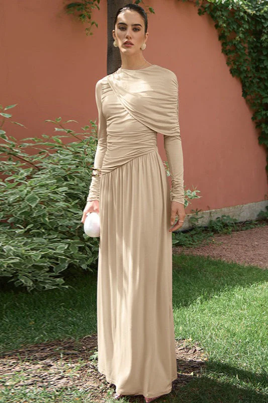 Vintage Ruched High Waist Long Sleeve Maxi Dress - Image 8