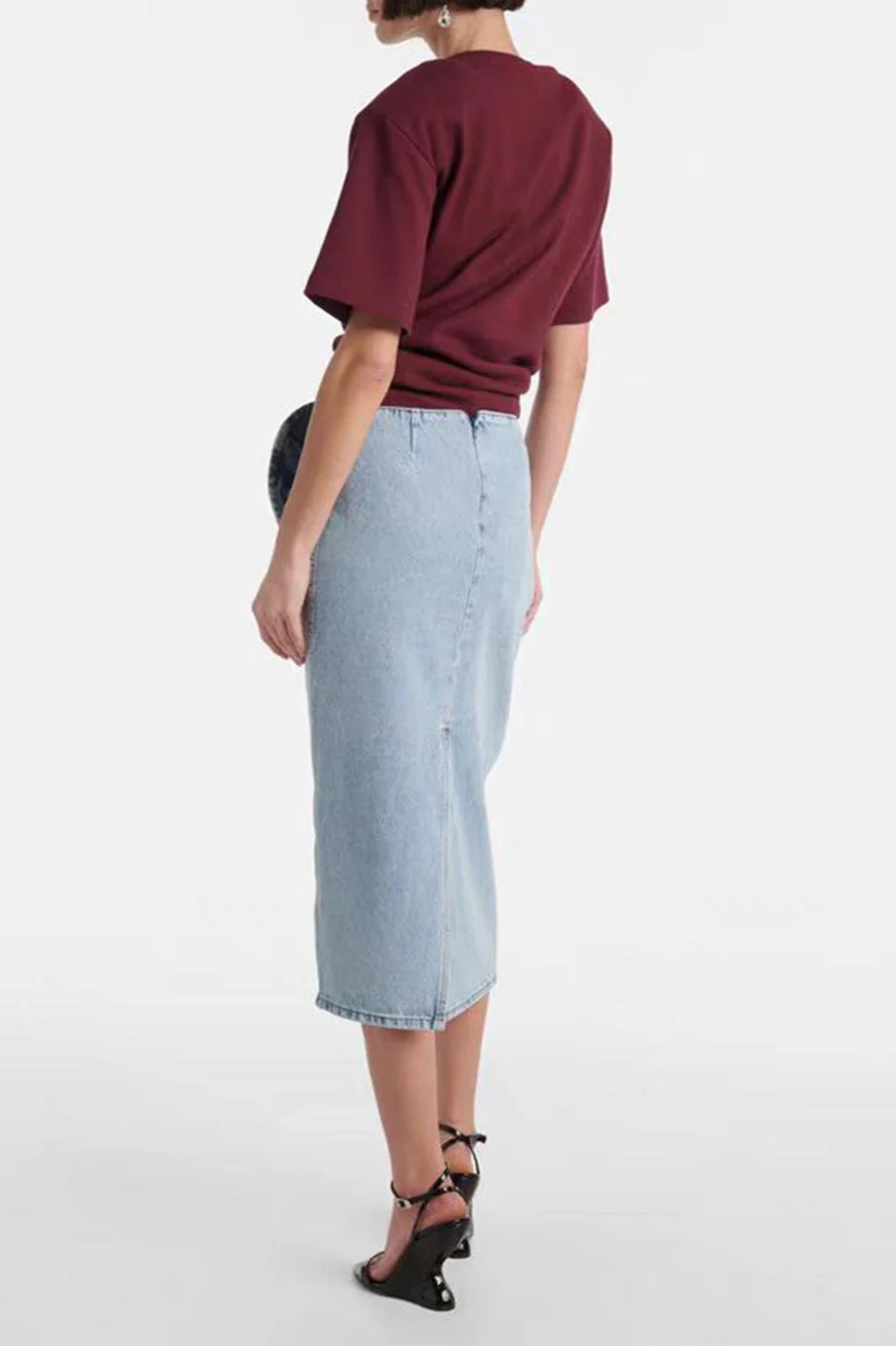 Vintage Ruched Rose Denim Skirt - Image 4