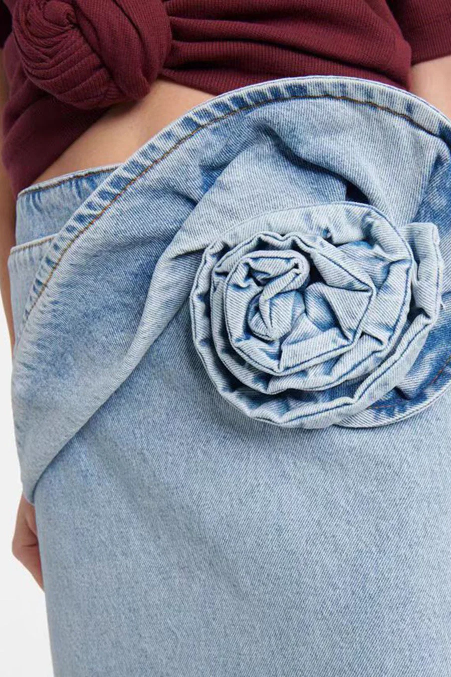 Vintage Ruched Rose Denim Skirt - Image 5