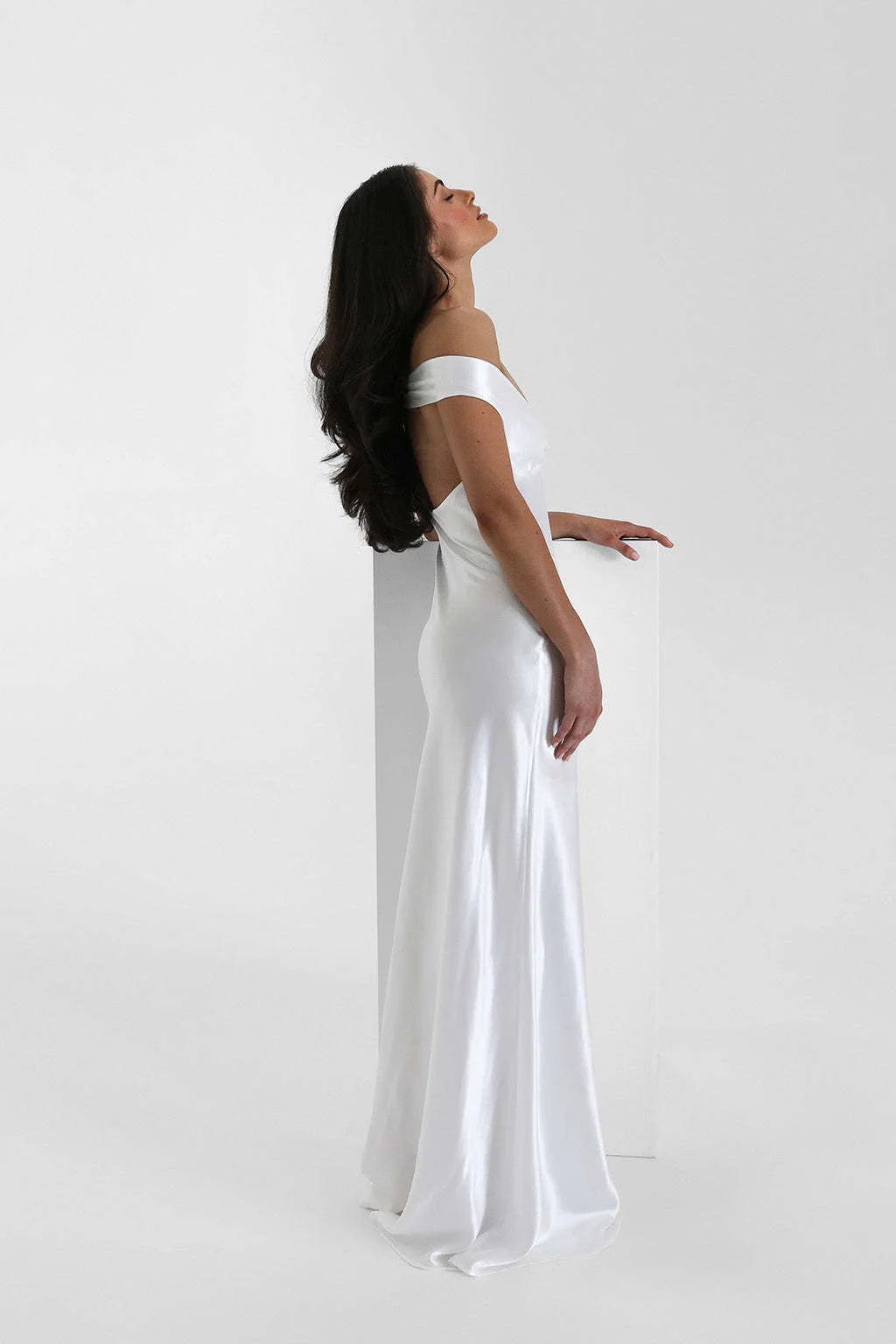 Vintage Satin Mermaid Off Shoulder Maxi Dress - Image 11