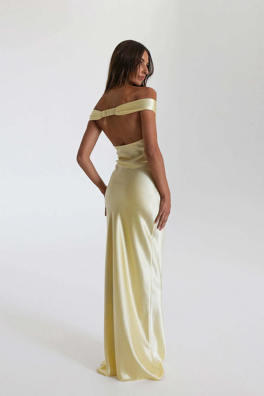 Vintage Satin Mermaid Off Shoulder Maxi Dress - Image 2