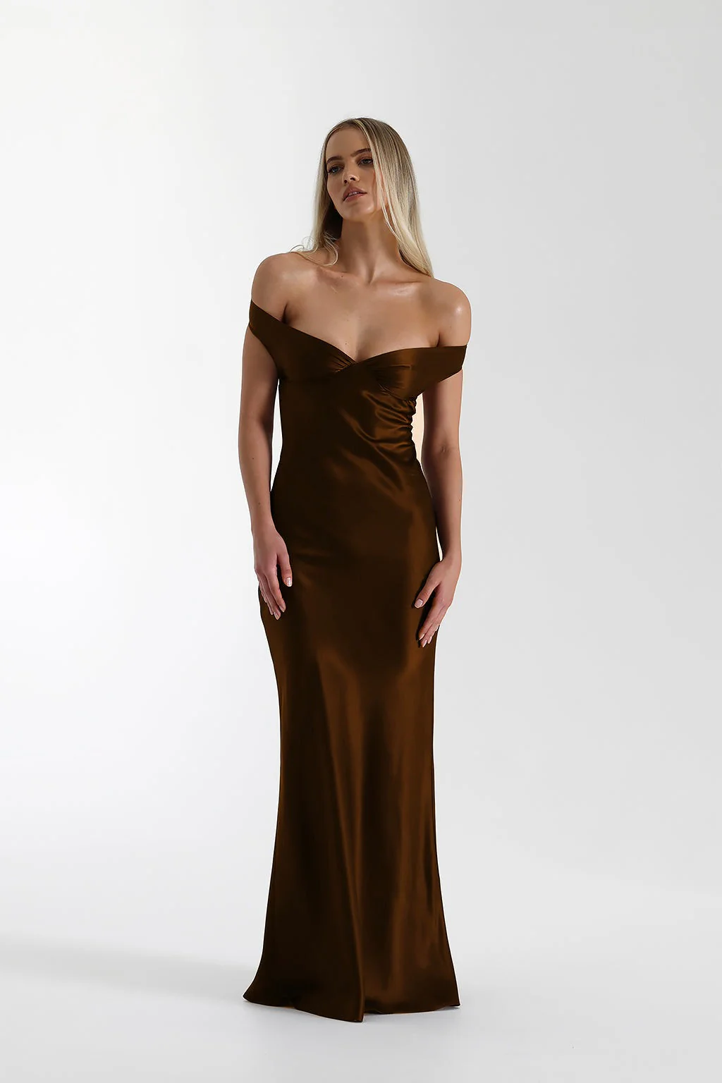 Vintage Satin Mermaid Off Shoulder Maxi Dress - Image 3
