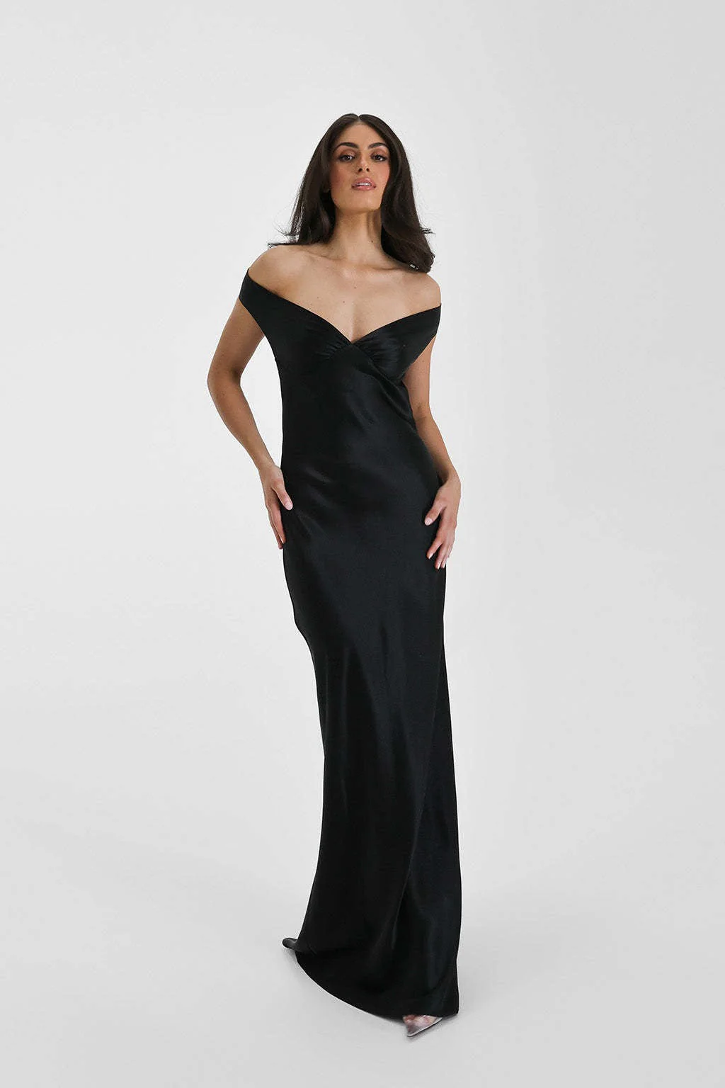 Vintage Satin Mermaid Off Shoulder Maxi Dress - Image 5