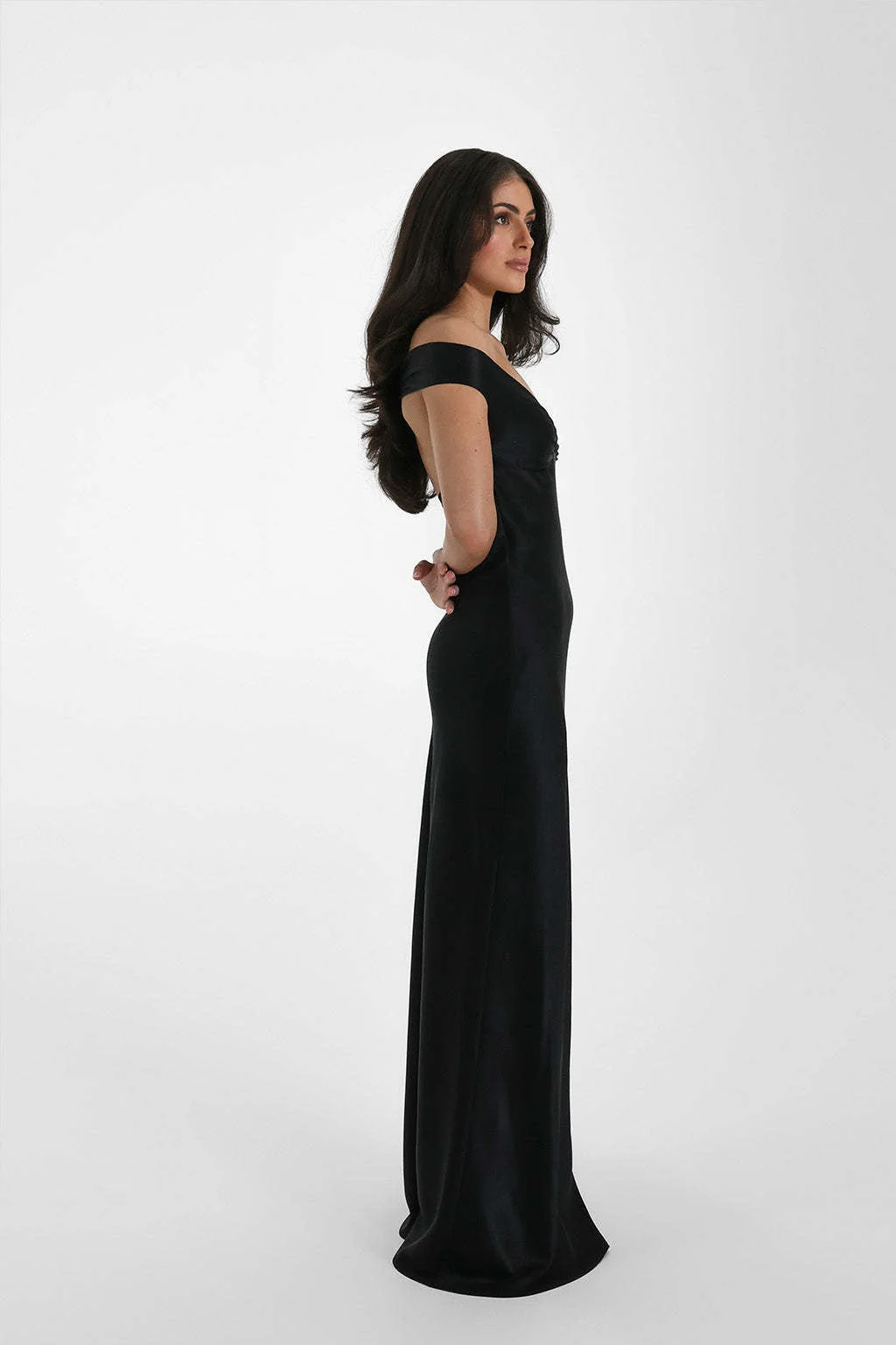 Vintage Satin Mermaid Off Shoulder Maxi Dress - Image 6