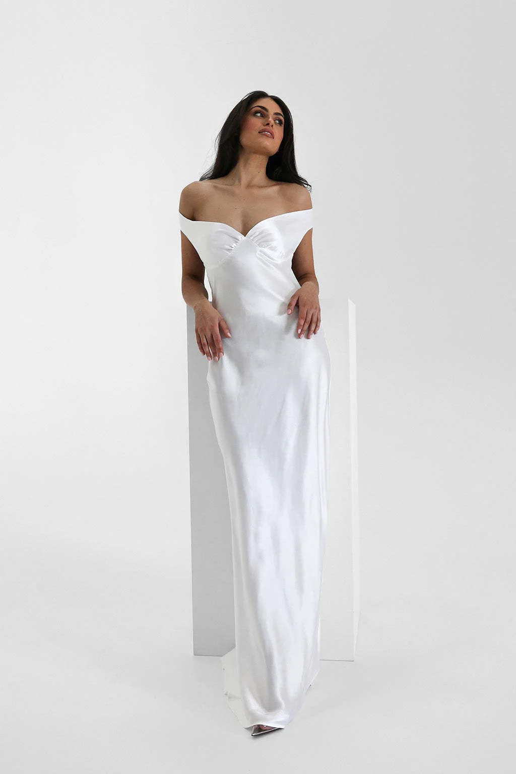 Vintage Satin Mermaid Off Shoulder Maxi Dress - Image 8