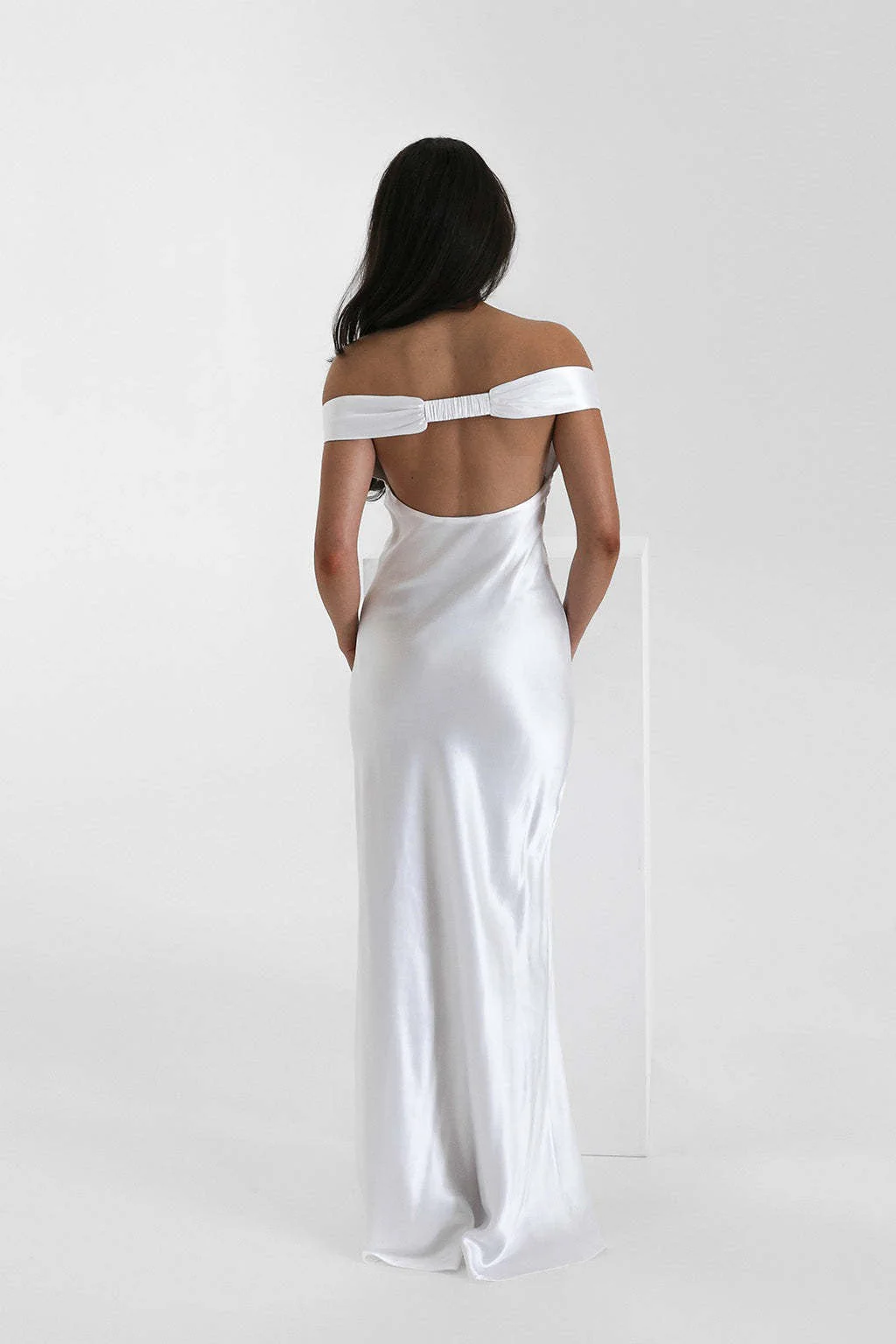 Vintage Satin Mermaid Off Shoulder Maxi Dress - Image 9