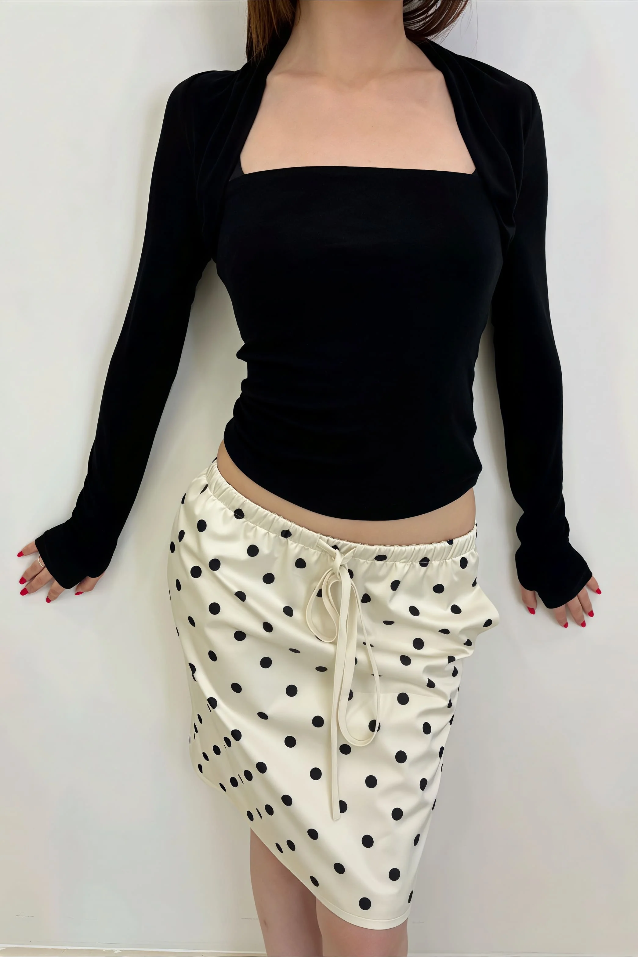 Vintage Satin Polka Dot Drawstring Midi Skirt - Image 6
