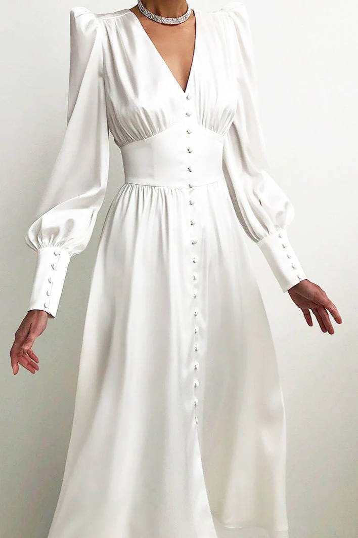 Vintage Satin Puff Sleeve Tailored Midi Dress - Image 11